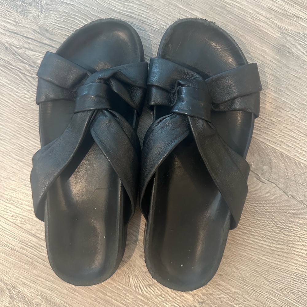 Barneys Black Leather Slides